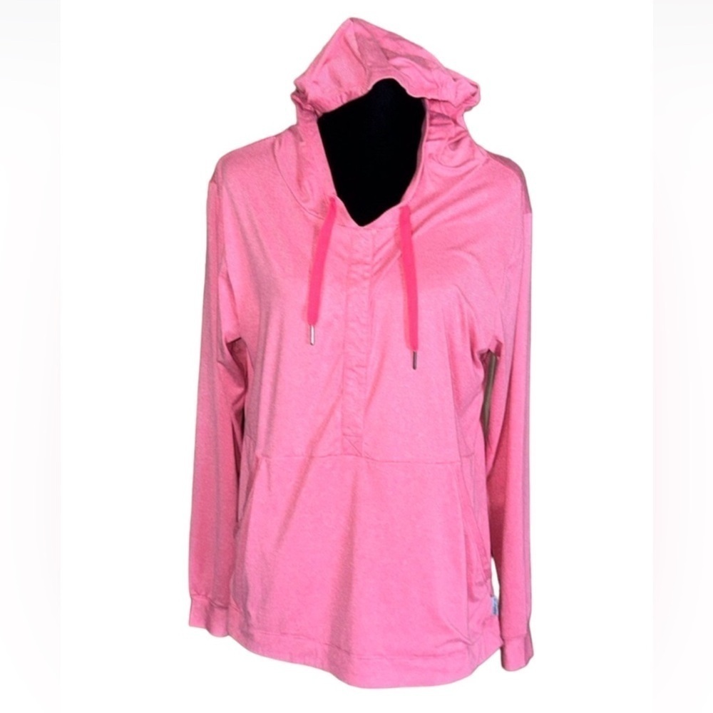 Columbia red and white micro stripe PFG Reel Relaxed Hoodie top Size Medium